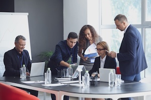 Team of business people during meeting in office